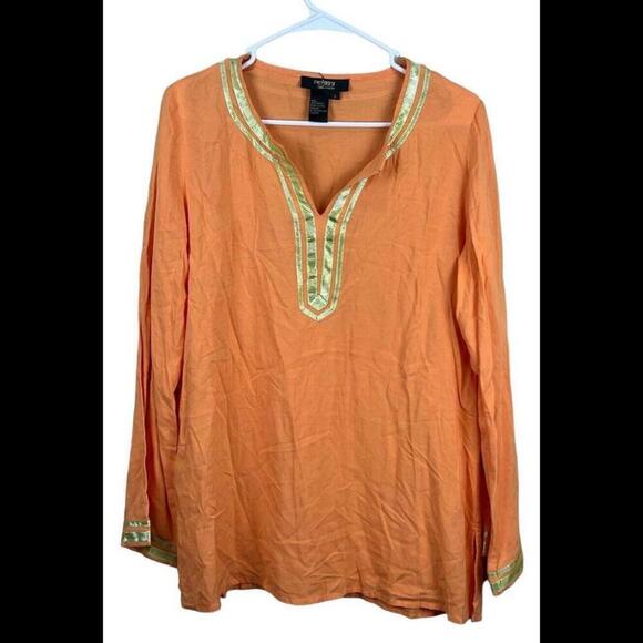 Twiggy London Women's size S Long Sleeve Orange/Peach Tunic Gold Trim Blouse - Picture 1 of 2